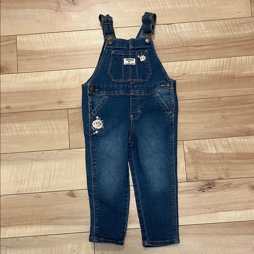 OshKosh B'gosh Blue Denim Overalls with floral Embroidery
